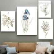 Floret Leafage Modern Minimalist 4 Multi Panel Wrapped Rolled Wall Artwork Photograph Floral Print on Canvas for Room Disposition