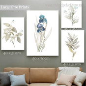 Floret Leafage Leaves Floral Modern 4 Panel Set Minimalist Painting Photograph Rolled Canvas Print Home Wall Drape
