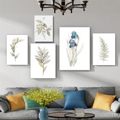 Iris Bloom Leaflet Flowers Modern 5 Multi Panel Floral Minimalist Painting Set Photograph Rolled Canvas Print for Room Wall Finery