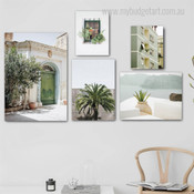 Wooden Door Modern 5 Multi Panel Painting Set Photograph Landscape Print on Canvas for Wall Hanging Adornment