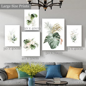 Monstera Tropical Leafage Botanical Photograph Watercolor Rolled Wrapped 5 Multi Piece Set Canvas Print for Room Wall Painting Flourish