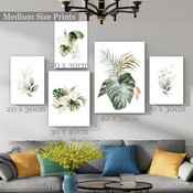 Monstera Tropical Leafage Botanical Watercolor Rolled Photograph 5 Piece Set Canvas Print for Room Wall Artwork Garnish