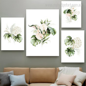 Blossom Monstera Leaflets Leaves Watercolor 4 Multi Panel Painting Set Photograph Botanical Rolled Print on Canvas for Wall Hanging Garniture