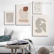 Minimal Line Art Boho Abstract Geometric Beige Artwork Picture 4 Piece Canvas Art for Room Wall Ornament
