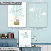 Hot Air Balloon Cute Animal Nursery Kids Modern Artwork Image 3 Piece Wall Art for Room Wall Adornment