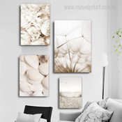 Sunset Beach Landscape Floral Abstract Modern Artwork Photo 4 Panel Canvas Set for Room Wall Adornment