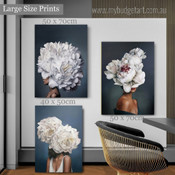 Women Flower Head Floral Abstract Figure Fashion Style Modern Artwork Picture 3 Piece Canvas Art for Room Wall Ornament