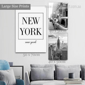 Alpaca Taxi New York Buildings Landscape 3 Piece Set Rolled Painting Photograph Print on Canvas Home Wall Moulding