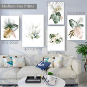 Monstera Foliage Watercolor Botanical 5 Multi Panel Wall Artwork Photograph Stretched Print on Canvas for Room Trimming