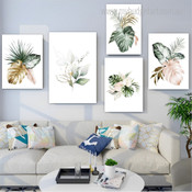Monstera Foliage Botanical Cheap Wrapped Rolled 5 Multi Panel Wall Art Photograph Watercolor Canvas Print for Room Tracery