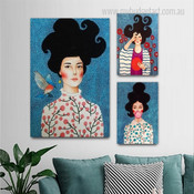 Fashionable Matron Flowers Figure Modern Stretched Cheap 3 Multi Panel Wall Art Photograph Floral Canvas Print for Room Décor