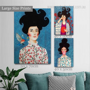 Fashionable Matron Females Floral Modern 3 Panel Set Figure Painting Photograph Rolled Canvas Print Home Wall Drape