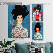Fashionable Matron Modern Figure 3 Multi Panel Wrapped Rolled Wall Artwork Photograph Floral Print on Canvas for Room Disposition