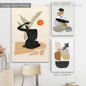 Half Scansion Stigmas Leaves Scandinavian Stretched Abstract Photograph 3 Piece Set Canvas Print Art for Room Wall Hanging Getup