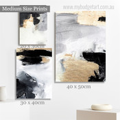 Golden Stains Spots Modern Photograph Abstract 3 Piece Set Wrapped Rolled Canvas Print Wall Hanging Artwork Arrangement