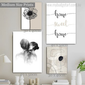 Couple Kiss Minimalist Abstract Canvas Artwork Photo 4 Piece Wall Art Set for Room Ornament