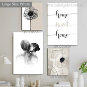 Couple Kiss Minimalist Abstract Canvas Artwork Picture 4 Piece Canvas Art for Room Garniture