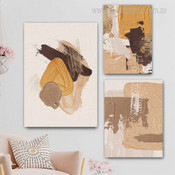 Brown Brush Texture Watercolor Abstract Modern Artwork Photo 3 Panel Canvas Set for Room Wall Spruce