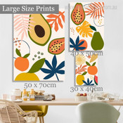 Avocado And Other Fruits Botanical Photograph Modern 3 Piece Set Stretched Canvas Print for Room Wall Art Outfit