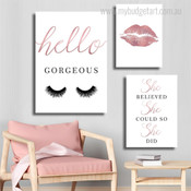 Hello Gorgeous Fashion Typography Artwork Image 3 Piece Wall Art for Room Wall Garniture