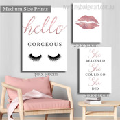 Hello Gorgeous Fashion Typography Artwork Photo 3 Panel Canvas Set for Room Wall Decoration