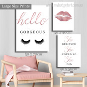 Hello Gorgeous Fashion Typography Artwork Picture 3 Piece Canvas Art for Room Wall Ornament
