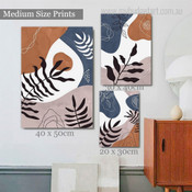 Scandi Leaves Botanical Abstract Scandinavian Artwork Photo 3 Panel Canvas Set for Room Wall Spruce