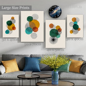 Colourful Scansion Alignment Circles Modern Cheap 4 Panel Abstract Wall Art Photograph Stretched Canvas Print for Room Molding