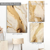 Gold Mackle Marble Modern 3 Multi Panel Wrapped Rolled Wall Artwork Photograph Abstract Print on Canvas for Room Disposition