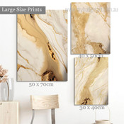 Gold Mackle Marble Spots Abstract Modern 3 Panel Set Painting Photograph Rolled Canvas Print Home Wall Drape