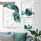 Blue Speckles Spots Modern 3 Panel Set Abstract Geometrical Painting Photograph Canvas Stretched Print Home Wall Ornament