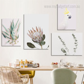 Protea Floret Leafage Floral Modern Photograph 4 Piece Set Artwork Wrapped Rolled Canvas Print for Room Wall Embellishment