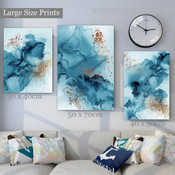 Blue Macula Spots Abstract Photograph Rolled Wrapped 3 Multi Piece Modern Set Canvas Print for Room Wall Painting Onlay