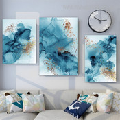 Blue Macula Abstract Modern Stretched Photograph 3 Multi Panel Set Art Modern Canvas Print for Room Wall Flourish