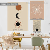 Sun And Moon Rays Scandinavian 3 Multi Panel Naturescape Minimalist Painting Set Photograph Rolled Canvas Print for Room Wall Getup