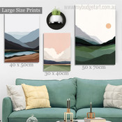 Chromatic Mountain Lake Sun Nature Photograph Modern 3 Piece Set Stretched Canvas Print for Room Wall Art Outfit