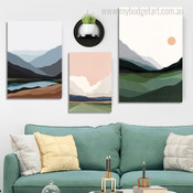 Chromatic Mountain Lake Modern 3 Multi Panel Painting Set Photograph Nature Rolled Print on Canvas for Wall Hanging Garniture