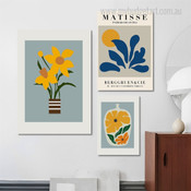 Yellow Floret Vases Floral Modern Stretched Canvas Print 3 Piece Set Photograph for Room Wall Art Equipment