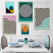 Bold Strokes Orb Circles Abstract Stretched Minimalist Modern Photograph 5 Piece Set Canvas Print Art for Room Wall Hanging Finery