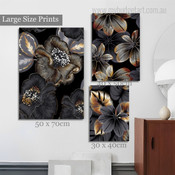 Camellia Flowers Modern Abstract 3 Multi Panel Wrapped Rolled Wall Artwork Photograph Floral Print on Canvas for Room Illumination