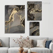 Gold Tortuous Mackles Lines Abstract Stretched Modern Photograph 3 Piece Set Canvas Print Art for Room Wall Hanging Finery