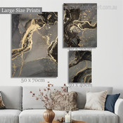 Gold Tortuous Mackles Spots Abstract Rolled Photograph 3 Piece Modern Set Canvas Print for Room Wall Artwork Equipment