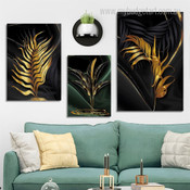 Gold Foliage Leaves Abstract Stretched Cheap 3 Multi Panel Modern Wall Art Photograph Botanical Canvas Print for Room Molding