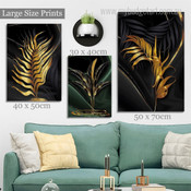 Gold Foliage Botanical Abstract 3 Panel Set Painting Photograph Modern Rolled Canvas Print Home Wall Moulding