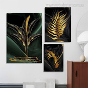Golden Leafage Leaves Botanical Cheap Wrapped Rolled 3 Multi Panel Wall Art Photograph Modern Canvas Print for Room Tracery
