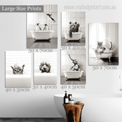 Elephant Penguin Dog Modern Photograph Animal 6 Piece Set Wrapped Rolled Canvas Print Wall Hanging Artwork Ornament