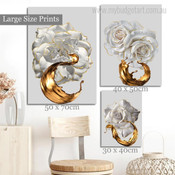 White Roses Abstract Modern Photograph Floral 3 Piece Set Canvas Print Wall Hanging Artwork Assortment