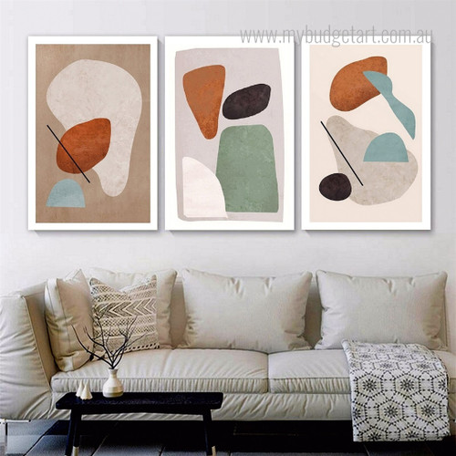 Geometric Abstract Art Minimalist Modern Framed Stretched Artwork 3 Piece Wall Art for Room Wall Decoration