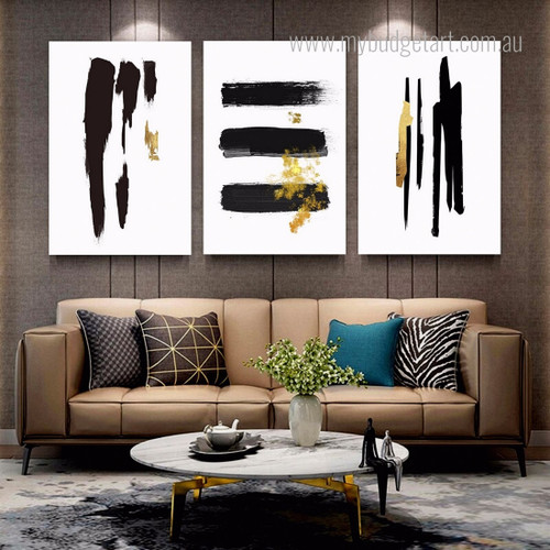 Brush Marks Modern Abstract Contemporary Framed Stretched Artwork 3 Panel Canvas Prints for Room Wall Decor