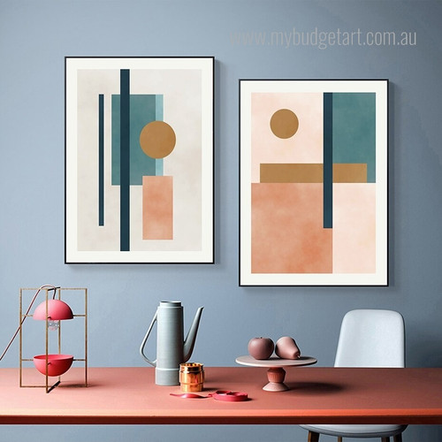 Asymmetrical Geometric Modern Abstract Framed Stretched Artwork 2 Piece Wall Art for Room Wall Garniture